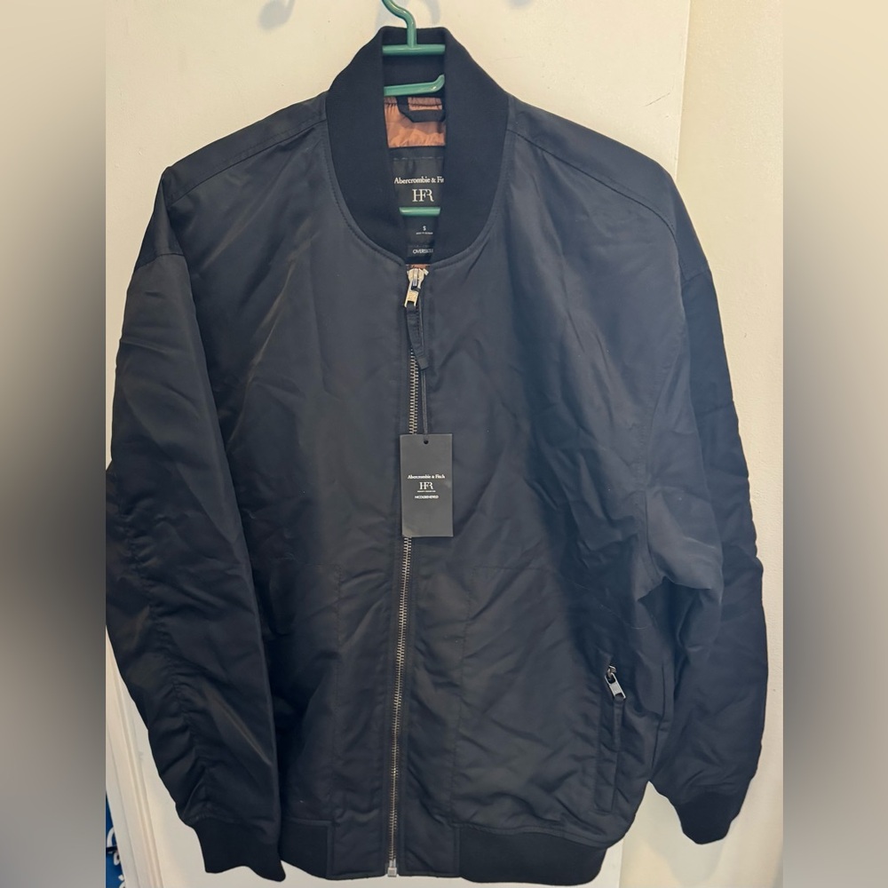 NWT Abercrombie x HFR x Nicole Benefield satin bonber jacket black Harlem rare S